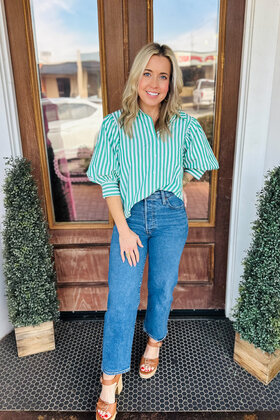 Green Puff Sleeve Blouse
