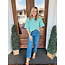 The Uptown Peach Green Puff Sleeve Blouse