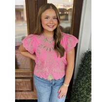 Pink/Green Embroidered  Blouse