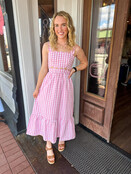 Spring Gingham Scalloped Midi Dress