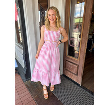 Spring Gingham Scalloped Midi Dress