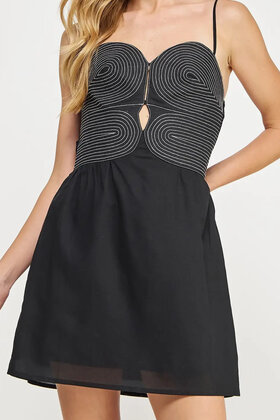 Delicate Stitch Mini Dress - Black