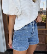 Dotted Denim Embroidered Shorts