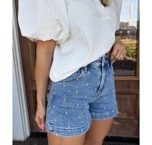 Dotted Denim Embroidered Shorts