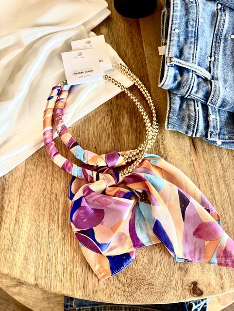 Fuchsia Scarf Wrapped Necklace