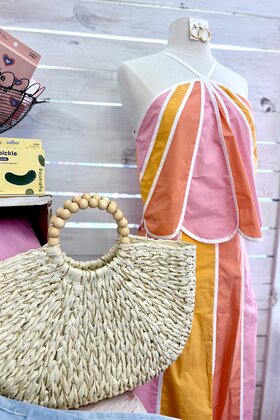 Gold Straw Shopper Bag
