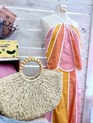 Gold Straw Shopper Bag