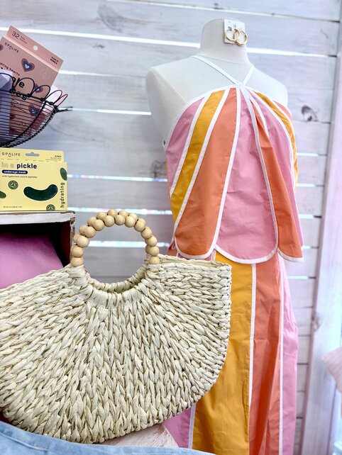 Gold Straw Shopper Bag