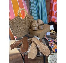 Khaki Straw Shopper Bag