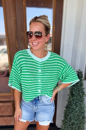 Kelly Green Button Knit Cardigan