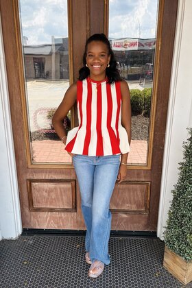 Red and White Ruffled Tank