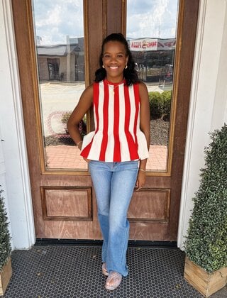 Red and White Ruffled Tank