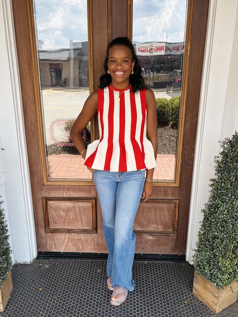 Red and White Ruffled Tank