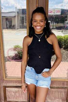 Black Flower Knit Tank