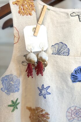 Dangling Coral Reef & Shell Earrings