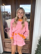 Peachy Bloom Stripe Lounge Sweat Shorts