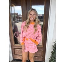 Peachy Bloom Stripe Lounge Sweat Shorts