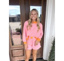 Peachy Bloom Stripe Lounge Mockneck