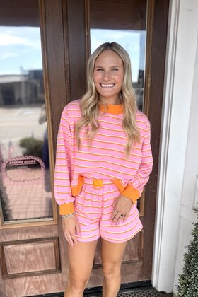 Peachy Bloom Stripe Lounge Mockneck
