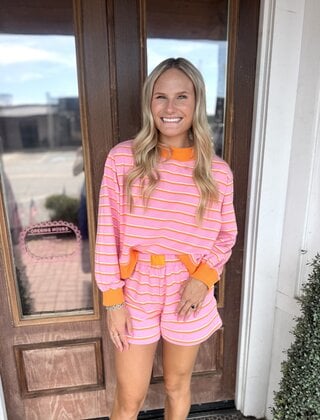 Peachy Bloom Stripe Lounge Mockneck