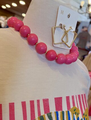 Chunky Pink Beaded Necklace
