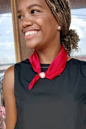 Red Pearl Clasp Scarf Necklace