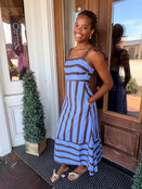Blue & Brown Striped Maxi Dress