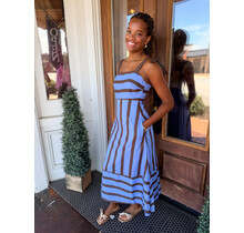 Blue & Brown Striped Maxi Dress