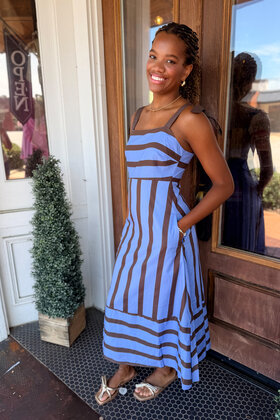 Blue & Brown Striped Maxi Dress