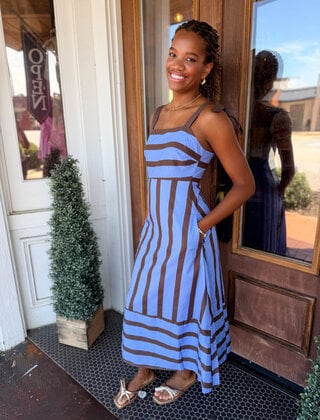 Blue & Brown Striped Maxi Dress