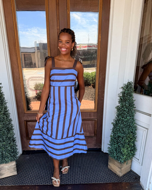 Blue & Brown Striped Maxi Dress