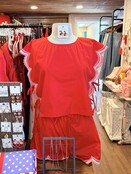 Red Scalloped & Embroidered Shorts