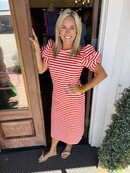Red Striped Sleeve Detail Dress