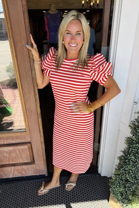 Red Striped Sleeve Detail Dress