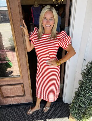 Red Striped Sleeve Detail Dress