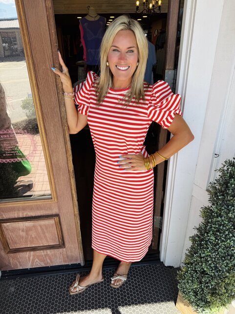 Red Striped Sleeve Detail Dress
