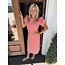 The Uptown Peach Red Striped Sleeve Detail Dress