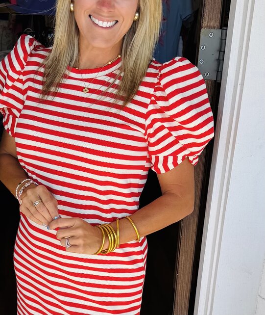 Red Striped Sleeve Detail Dress