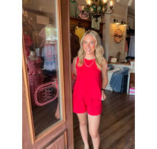 Red Contrast Line Stitch Top