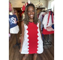 Red & White Scalloped Dress