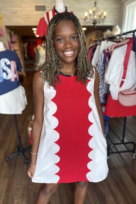 Red & White Scalloped Dress