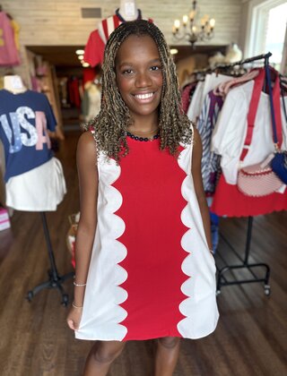 Red & White Scalloped Dress