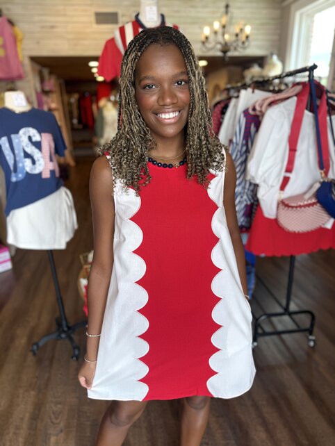 Red & White Scalloped Dress