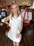 White Bow Strap Mini Dress