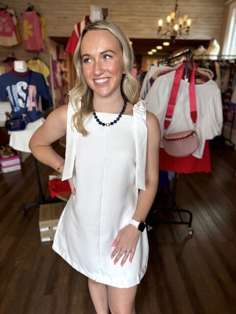 White Bow Strap Mini Dress