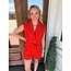 The Uptown Peach Dotted Romper - Red