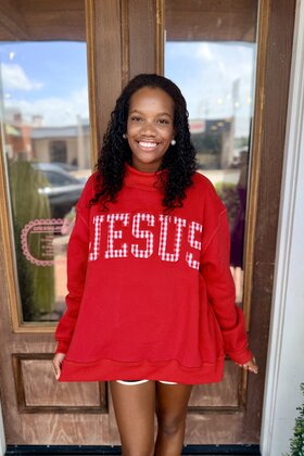 Jesus Gingham Mockneck