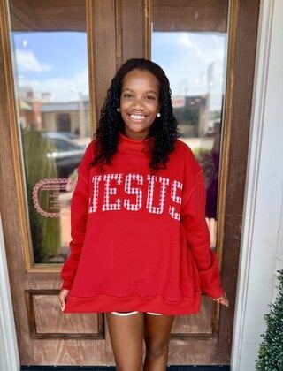 Jesus Gingham Mockneck