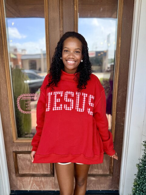 Jesus Gingham Mockneck