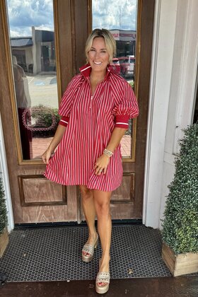 Crimson Charm Striped Dress